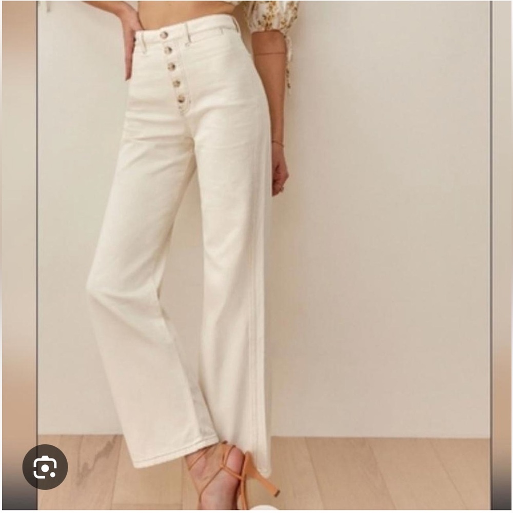 Reformation Austin high rise straight leg ivory ribbed cotton pant, size 29